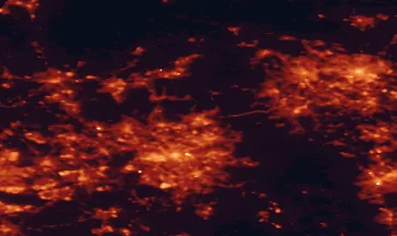 Satellite night-light map of the 50 km around Rochdale, with Manchester, Oldham and Leeds marked