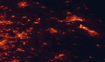 Satellite night-light map of the 50 km around Scunthorpe, with Kingston upon Hull, Doncaster and York marked