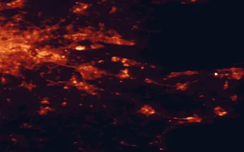 Satellite night-light map of the 50 km around Sittingbourne, with Southend-on-Sea, Gillingham and Maidstone marked