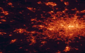 Satellite night-light map of the 50 km around Slough, with London, Reading and Islington marked