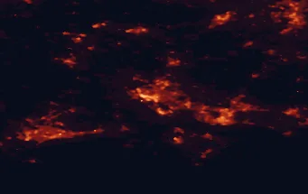 Satellite night-light map of the 50 km around Southampton, with Portsmouth, Bournemouth and Eastleigh marked