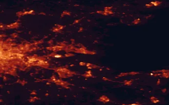 Satellite night-light map of the 50 km around Southend-on-Sea, with Basildon, Barking and Gillingham marked