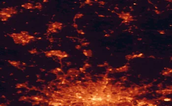 Satellite night-light map of the 50 km around Stevenage, with London, Luton and Islington marked