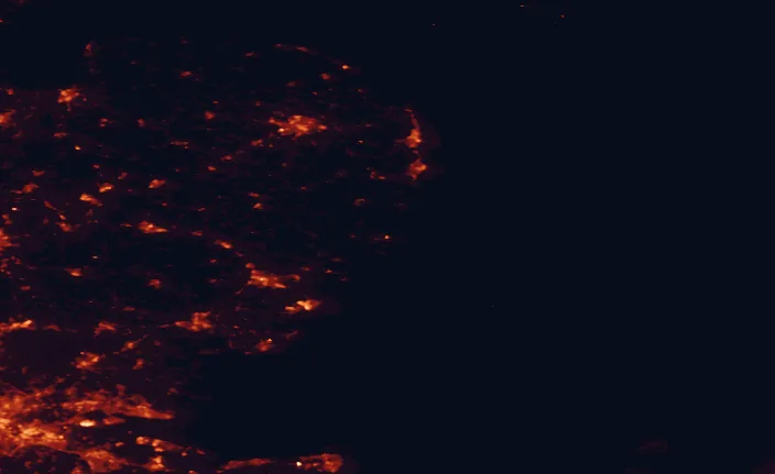 Satellite night-light map of the 100 km around the Suffolk Coast and Heaths, with Ipswich, Southend-on-Sea and Norwich marked