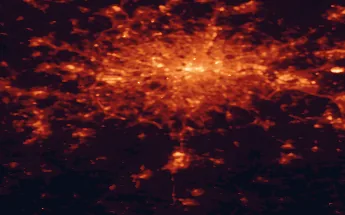 Satellite night-light map of the 50 km around Sutton, with London, Islington and Croydon marked