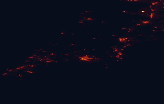 Satellite night-light map of the 100 km around the Tamar Valley, with Plymouth, Exeter and Paignton marked