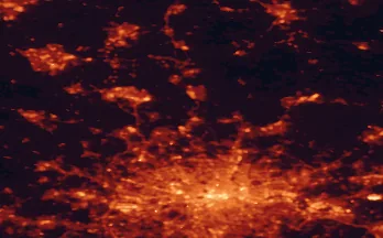 Satellite night-light map of the 50 km around Welwyn Garden City, with London, Luton and Islington marked