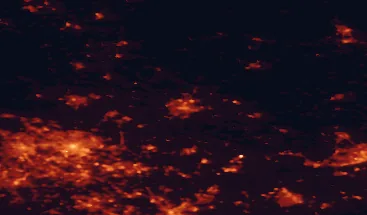 Satellite night-light map of the 50 km around York, with Leeds, Bradford and Harrogate marked