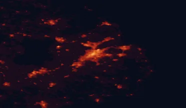 Satellite night-light map of the 50 km around Belfast, with Newtownabbey, Lisburn and Bangor marked