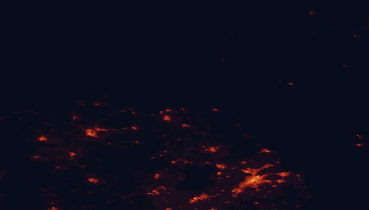 Satellite night-light map of the 100 km around the Causeway Coast, with Belfast, Derry and Lisburn marked