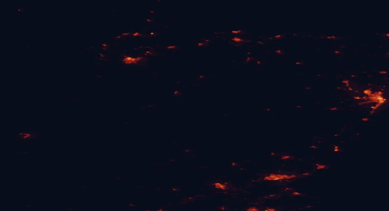 Satellite night-light map of the 100 km around the Cairngorms, with Aberdeen, Dundee and Inverness marked