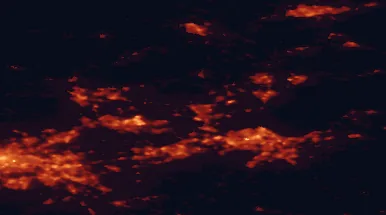 Satellite night-light map of the 50 km around Dunfermline, with Edinburgh, Dundee and Livingston marked