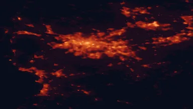 Satellite night-light map of the 50 km around East Kilbride, with Glasgow, Hamilton and Meikle Earnock marked