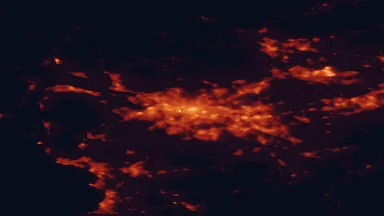 Satellite night-light map of the 50 km around Glasgow, with Paisley, East Kilbride and Rutherglen marked