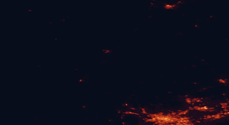 Satellite night-light map of the 100 km around Glen Coe, with Glasgow, Paisley and Cumbernauld marked