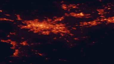 Satellite night-light map of the 50 km around Hamilton, with Glasgow, East Kilbride and Paisley marked