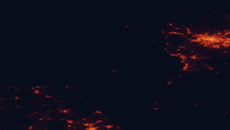 Satellite night-light map of the 100 km around Kintyre, with Glasgow, Paisley and East Kilbride marked