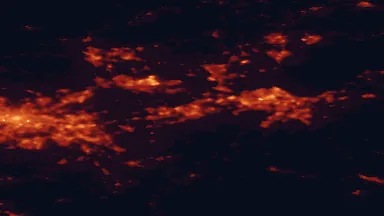 Satellite night-light map of the 50 km around Livingston, with Edinburgh, Glasgow and Dunfermline marked
