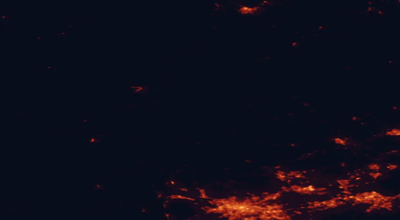 Satellite night-light map of the 100 km around Rannoch Moor, with Glasgow, Edinburgh and Paisley marked