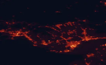 Satellite night-light map of the 50 km around Rhondda, with Cardiff, Swansea and Newport marked