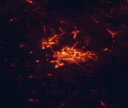Satellite night-light map of the 50 km around Montgomery, with Prattville, Millbrook and Pike Road marked