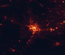 Satellite night-light map of the 50 km around Tuscaloosa, with Holt and Brent marked