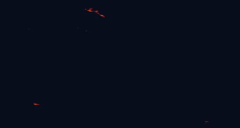 Satellite night-light map of the 100 km around Admiralty Island National Monument, with Juneau and Sitka marked