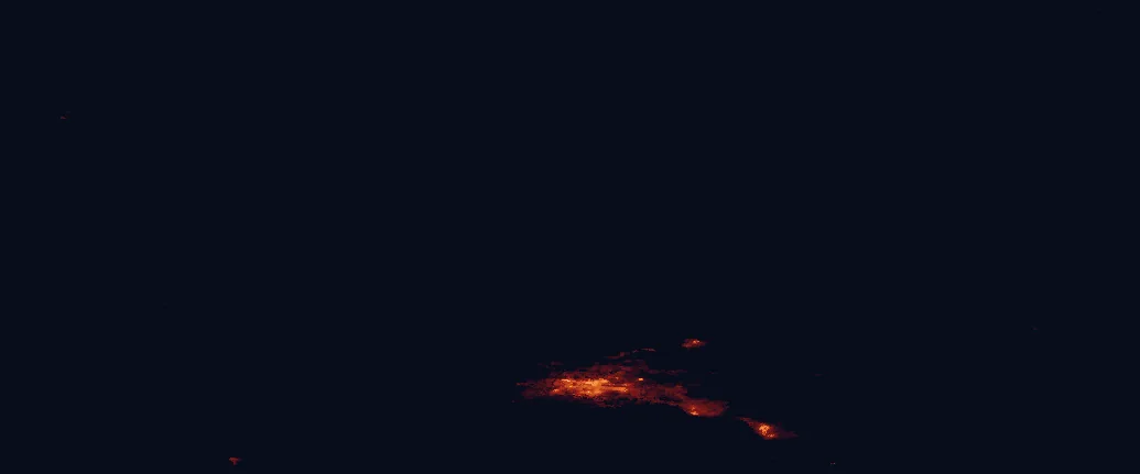 Satellite night-light map of the 100 km around White Mountains National Recreation Area, with Fairbanks, Badger and College marked