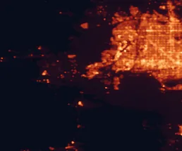 Satellite night-light map of the 50 km around Buckeye, with Phoenix, Glendale and Peoria marked