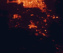 Satellite night-light map of the 50 km around Casa Grande, with Chandler, San Tan Valley and Maricopa marked