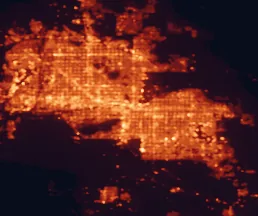 Satellite night-light map of the 50 km around Tempe Junction, with Phoenix, Mesa and Scottsdale marked