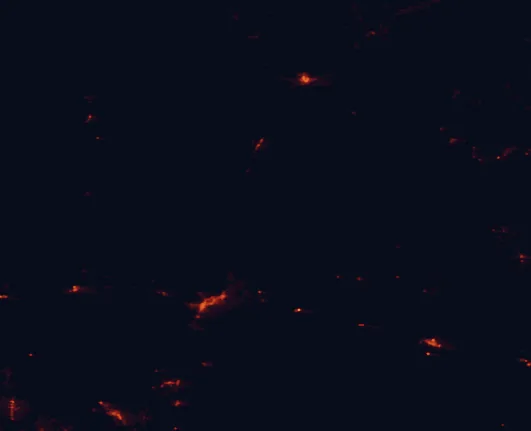 Satellite night-light map of the 100 km around Wupatki National Monument, with Flagstaff, West Sedona and Sedona marked