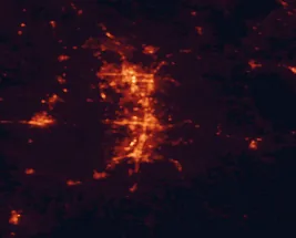 Satellite night-light map of the 50 km around Springdale, with Fayetteville, Rogers and Bentonville marked