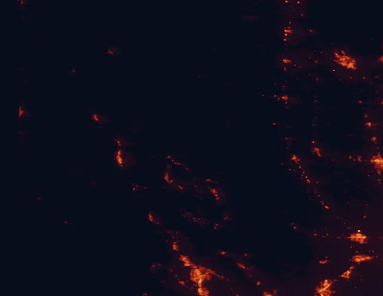 Satellite night-light map of the 100 km around Berryessa Snow Mountain National Monument, with Santa Rosa, Chico and Davis marked