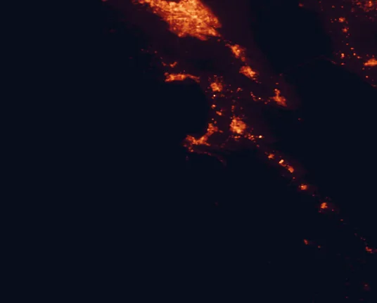 Satellite night-light map of the 100 km around Carmel River State Beach, with San Jose, Salinas and Sunnyvale marked