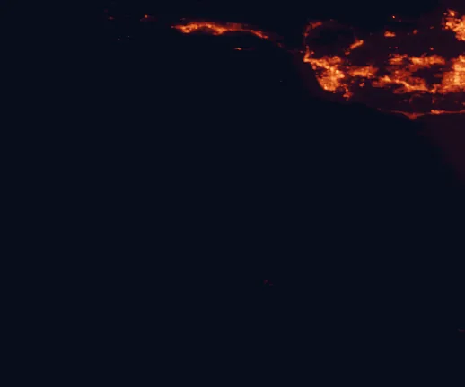 Satellite night-light map of the 100 km around Channel Islands National Park, with Oxnard, Thousand Oaks and Simi Valley marked