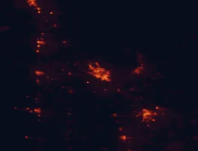 Satellite night-light map of the 50 km around Chico, with Paradise, Oroville and Magalia marked