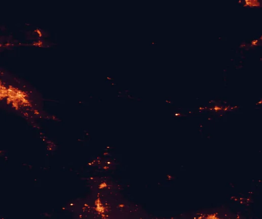 Satellite night-light map of the 100 km around Chuckwalla National Monument, with Indio, Coachella and El Centro marked