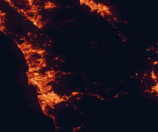 Satellite night-light map of the 100 km around Cuyamaca Rancho State Park, with Tijuana, San Diego and Chula Vista marked