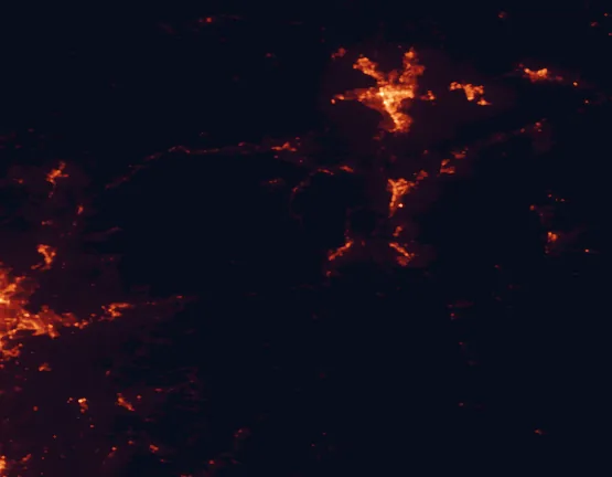 Satellite night-light map of the 100 km around D. L. Bliss State Park, with Reno, Sparks and Carson City marked
