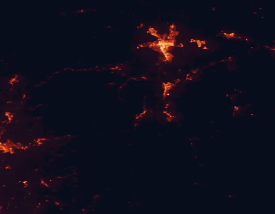 Satellite night-light map of the 100 km around Lake Tahoe Basin Management Unit, with Reno, Carson City and Sparks marked