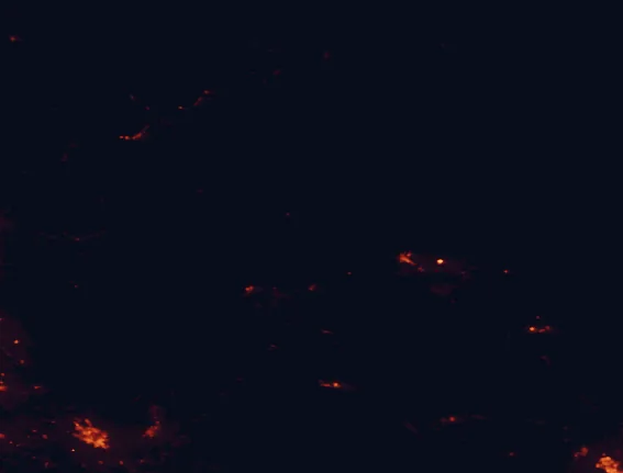 Satellite night-light map of the 100 km around Lassen National Forest, with Chico, Susanville and Paradise marked