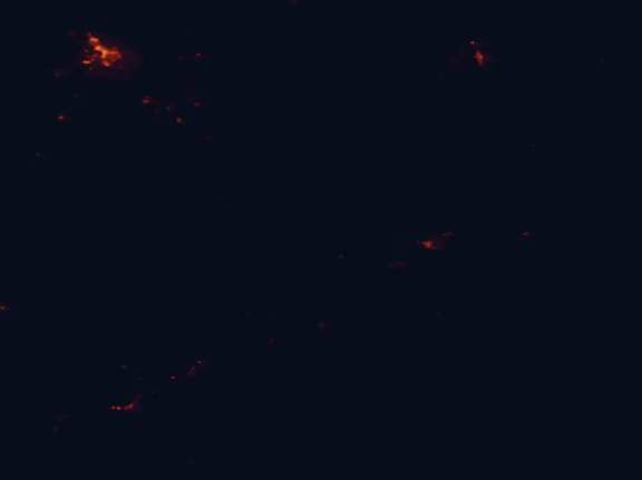 Satellite night-light map of the 100 km around Modoc National Forest, with Klamath Falls and Altamont marked