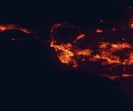 Satellite night-light map of the 50 km around Oxnard, with Ventura, Thousand Oaks and Camarillo marked