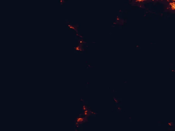 Satellite night-light map of the 100 km around Redwood National Park, with Eureka, Arcata and McKinleyville marked