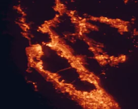 Satellite night-light map of the 50 km around San Leandro, with San Francisco, Oakland and San Jose marked