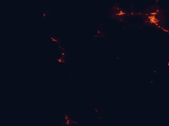 Satellite night-light map of the 100 km around Six Rivers National Forest, with Medford, Grants Pass and Ashland marked