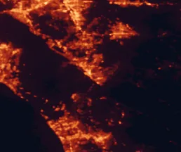 Satellite night-light map of the 50 km around Temecula, with Murrieta, Oceanside and Escondido marked
