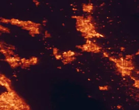 Satellite night-light map of the 50 km around Tracy, with San Jose, Stockton and Modesto marked