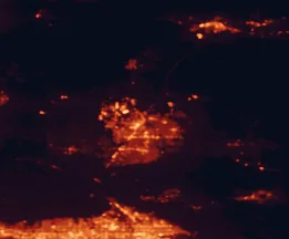 Satellite night-light map of the 50 km around Victorville, with Hesperia, Apple Valley and Adelanto marked